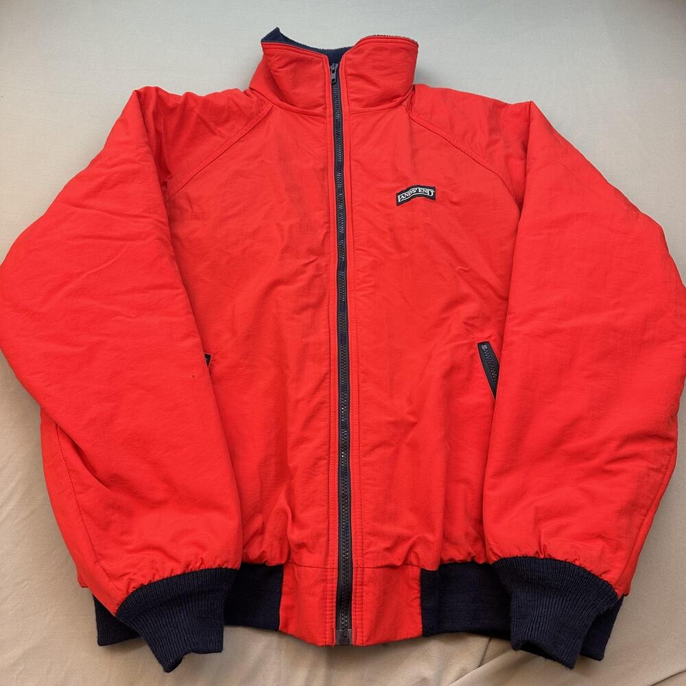 Vintage Lands End Jacket Mens Large Tall Red The Squall Fleece Lined USA 90s